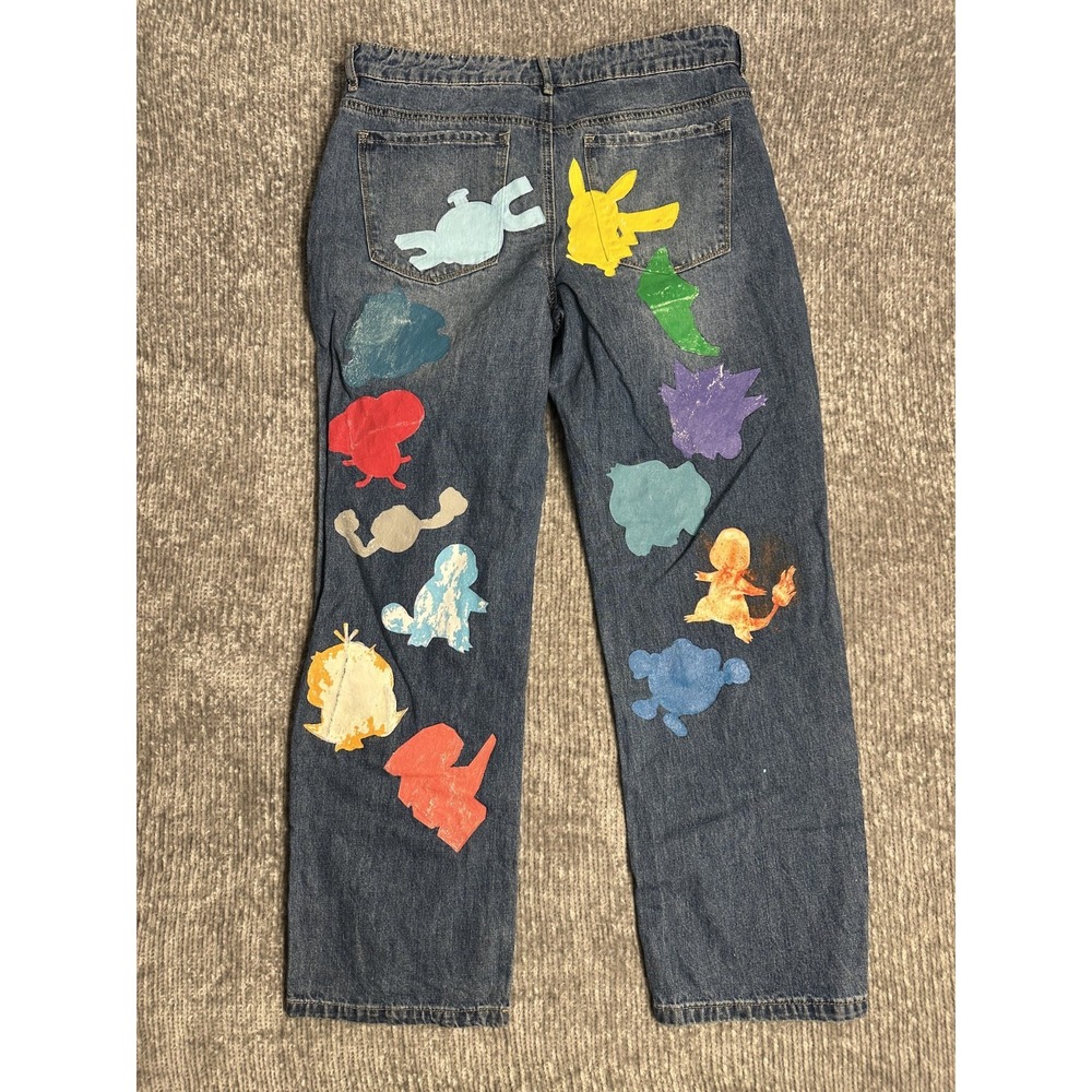 Empyre Zia Vintage Customer Painted Pokemon Jeans Women's 6 Straight Leg Denim